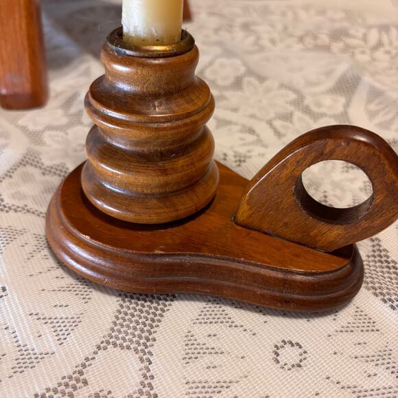 Vintage Wooden Candleholder with Fingerloop Primitive Farmhouse Decor Home - Picture 2 of 3